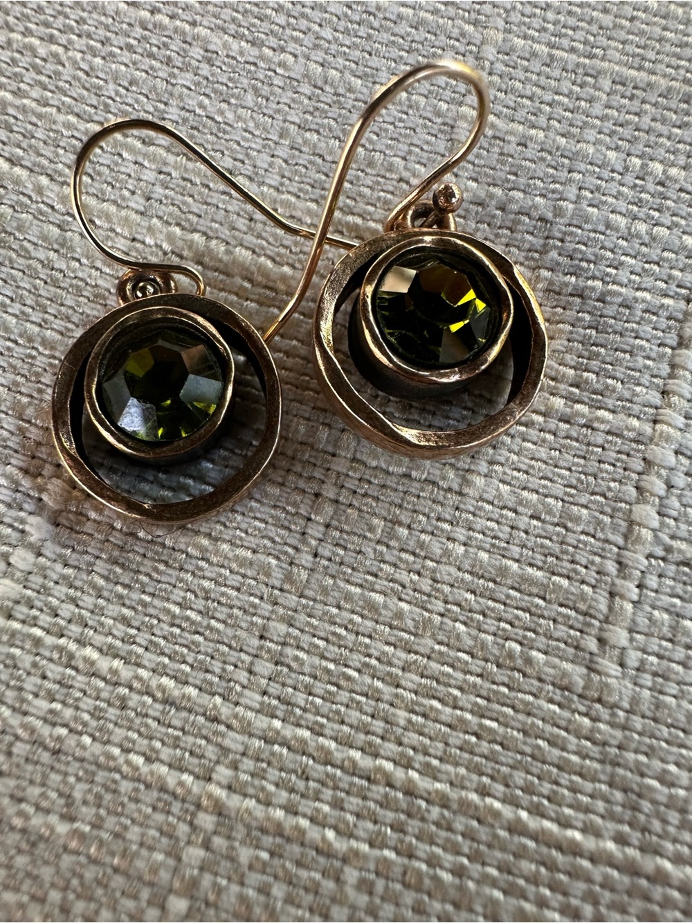 Patricia Locke Gold Concentric Ring Olive Green Faceted Crystal Earrings